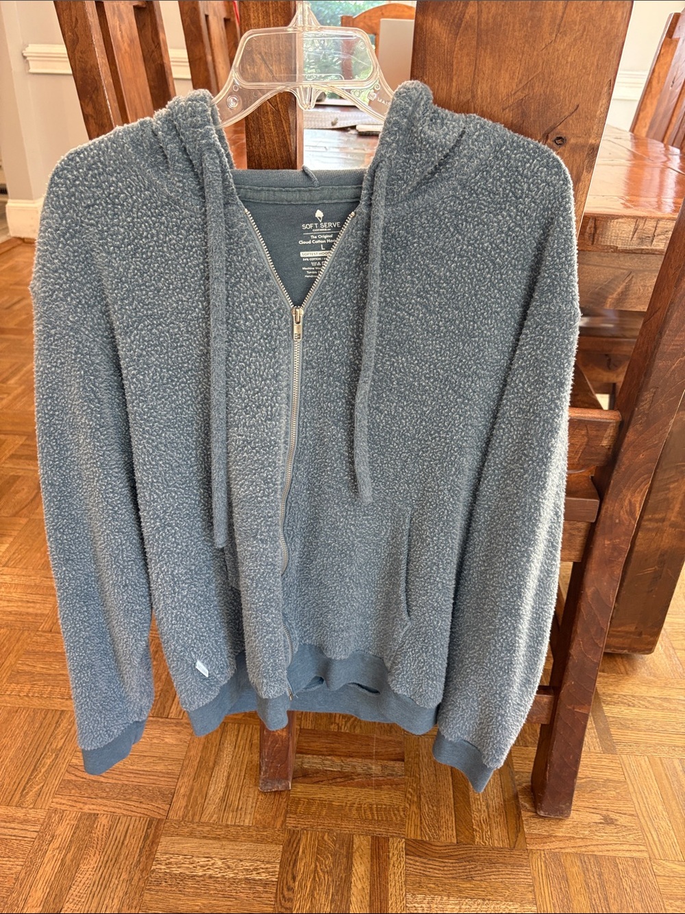 Soft Serve Clothing | Women's Teal Cloud Cotton Hoodie L. Color Shark Steel Blue